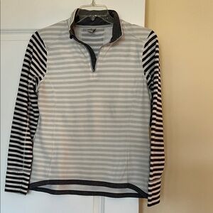 Mondetta Gray and Black Striped Half Zip Top